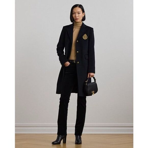Lauren Ralph Lauren Jackets & Blazers - Lauren Ralph Lauren Women's Black Crested Wool Blend Coat Size 4 NWOT